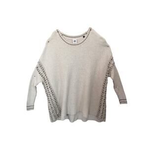 Cabi Cream Textured Knit Sweater S – Boho Open Weave Details Cozy Fall Top